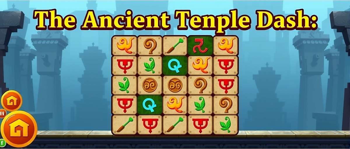 Ancient Temple Dash gameplay showing a puzzle sequence with traditional Indian symbols
