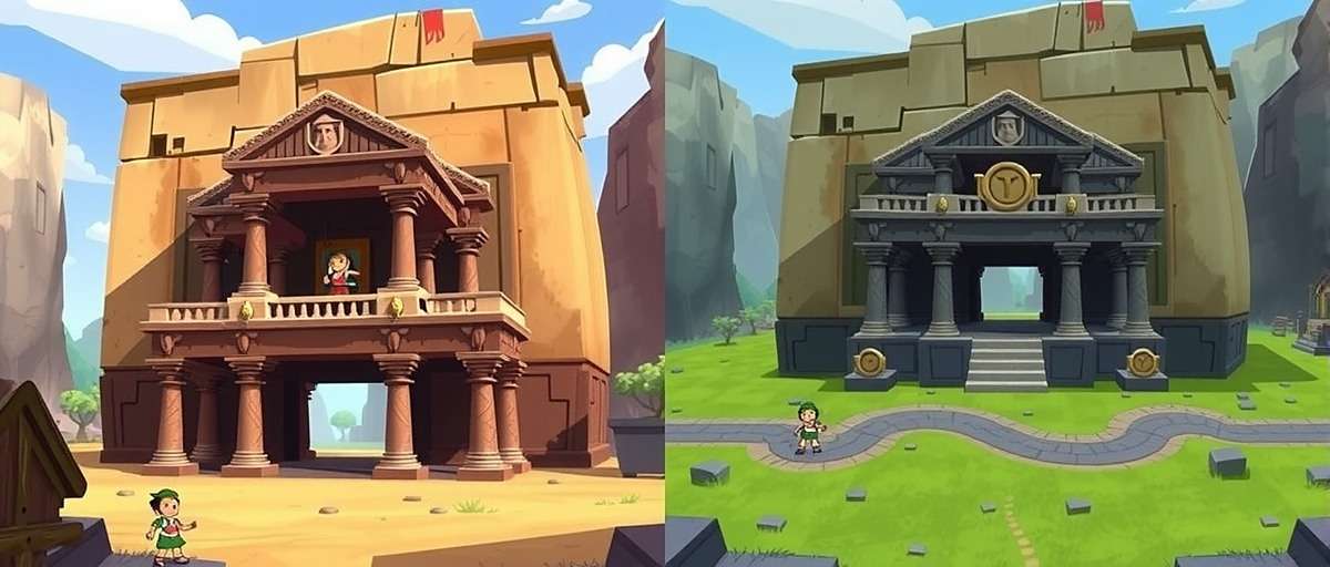 Comparison of real temple and Ancient Temple Dash in-game representation