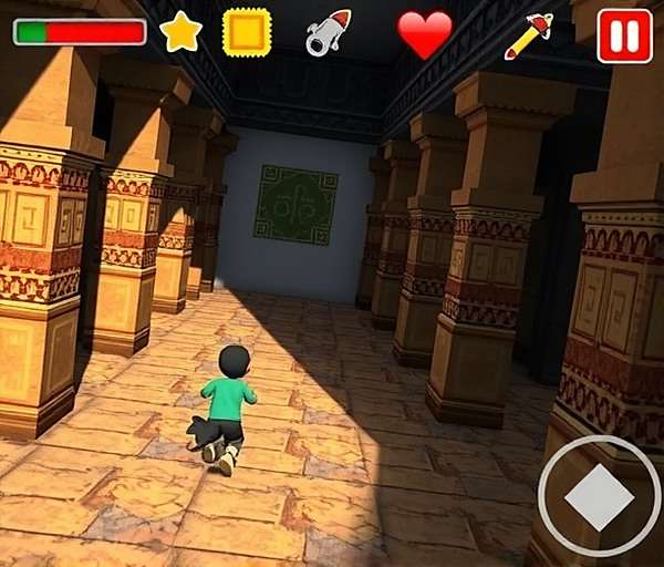Ancient Temple Dash gameplay showing a character running through temple corridors
