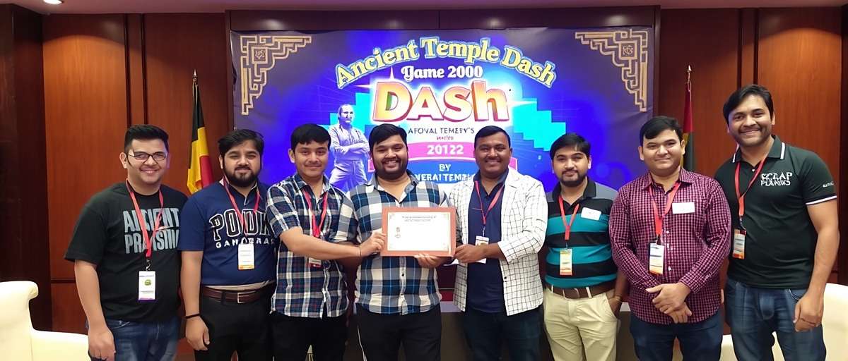 Ancient Temple Dash team receiving gaming award in Mumbai